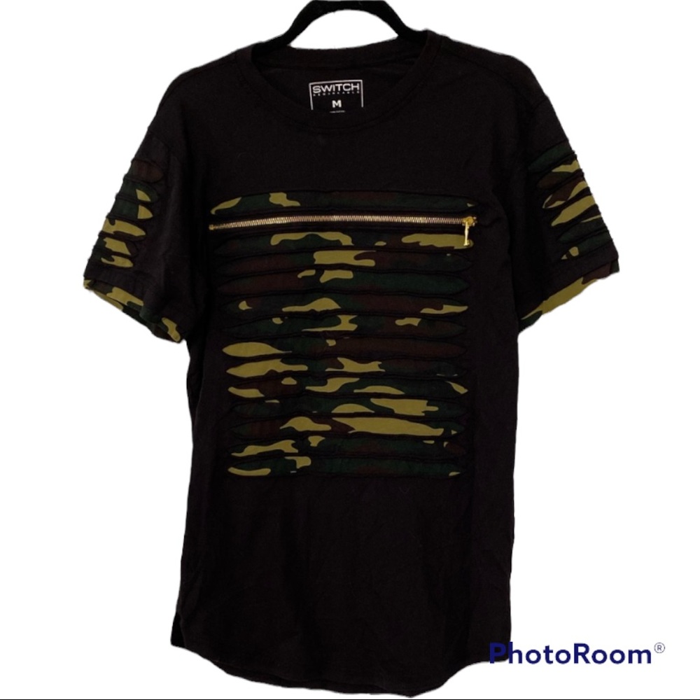 SWITCH | Originals Black Camo Zipper Slash Top M
